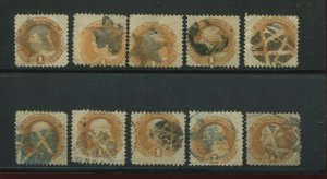 112 Franklin Series of 1869 Used Star Cancel Selection of 10 Stamps (By13)