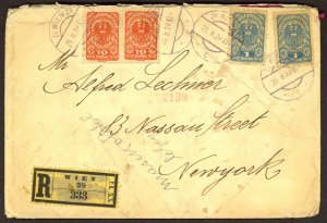 AUSTRIA 1920 Registered Multi Franked Cover Vienna to USA  10 Stamps Sc 200,205