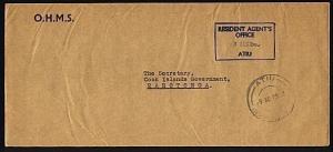 COOK IS 1965 Official cover to Raro : Resident Agent ATIU frank...........71935W