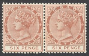 Tobago Sc# 22 MNH pair 1886 6p brown orange Queen Victoria