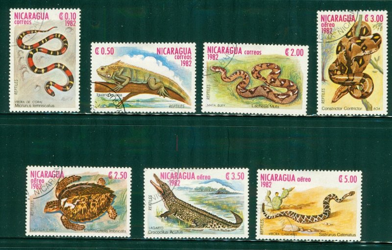 NICARAGUA 1195-7,C1034-7 USED REPTILES BIN  $2.00