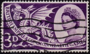 Great Britain 338 - Used - 3p Welsh Dragon / Elizabeth II (1958)