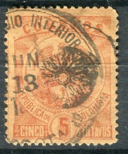 COLOMBIA; 1886 classic perf Condor issue used Shade of 5c. Postmark