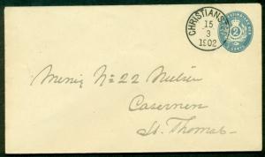 DANISH WEST INDIES FK7 2¢ entire, tied St. Thomas, Facit $240.00