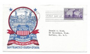 Transcontinental Railroad issue of 1944, Sct 922 Omaha First Day, Staehle Cachet