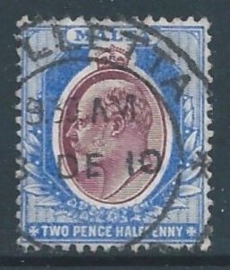 Malta #24 Used 2 1/2p King Edward VII - Wmk. 2