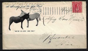 US 1903 HASTINGS NEBRASK DONKEYS IN LOVE MESSAGE FROM THE WEST TO MILWAUKEE