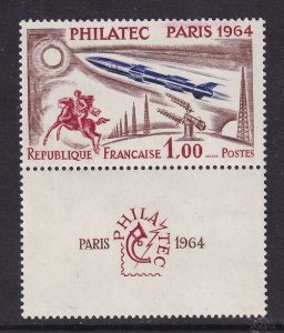 France  #1100  MNH 1964  PHILATEC  postrider , rocket and radar