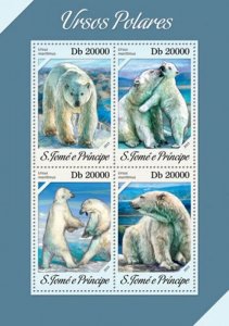 St Thomas - 2013 Polar Bears In The Wild  4 Stamp Sheet  ST13611a