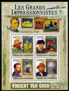 Comoro Islands 2009 Impressionists - Van Gogh perf sheetl...