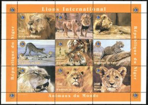 Niger Stamp 1004  - Lions Club emblem and Lions and leopards