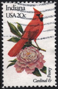 SC#1966 20¢ State Birds & Flowers: Indiana; Perf 10½ x 11¼ (1982) Used