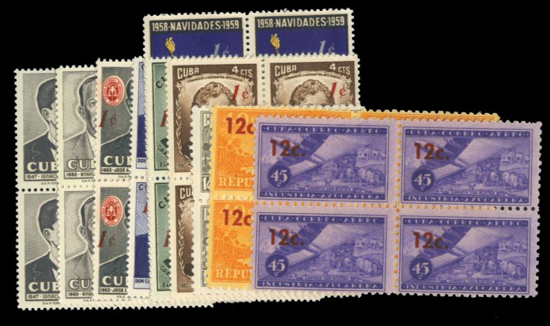 Cuba #629-636, C203-204 Cat$38.40, 1960 Surcharges, complete set with Airpost...