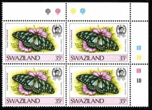 Swaziland - 1987 Butterflies 35c 1D Plate Block MNH** SG 521