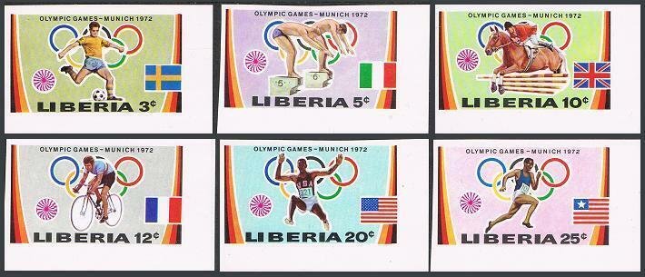 Liberia 591-596,C192 imperf.MNH. Olympics Munich-1972.Soccer,Swimming,Equestrian