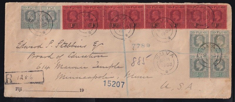 Fiji 1903 14d Registered Cover Suva to Minneapolis United States