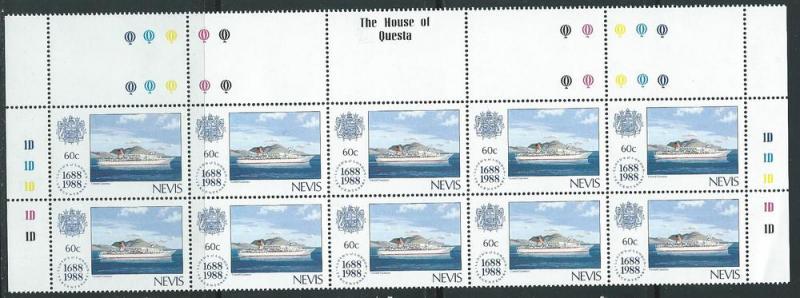 Nevis #572 LLoyds of London- Strip of 10 (MNH) CV$9.00