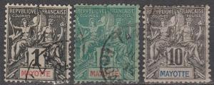 Mayotte #1, 4-5  F-VF Used CV $8.90  (A13534)