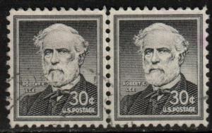 US Scott 1049, 1954 Liberty Issue 30c Pair Robert E Lee used