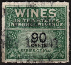 RE144 90¢ Wine Revenue Stamp (1942) Used