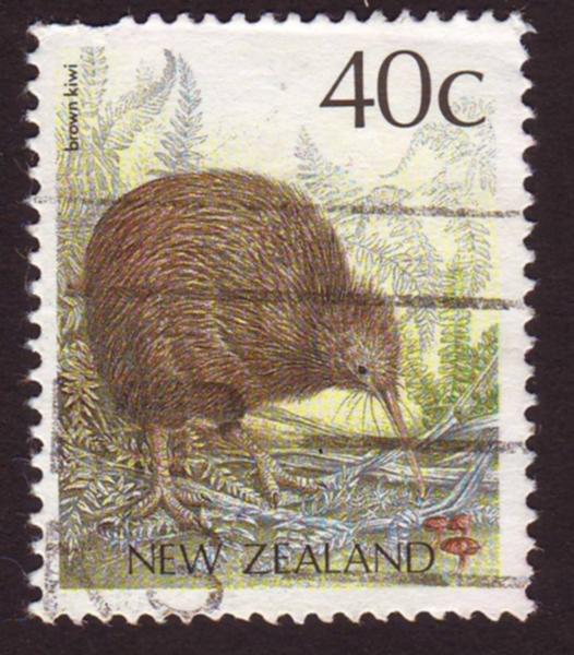 New Zealand 1988 Sc#923, SG#1463 40c Bird-Brown Kiwi USED-Good-NH.