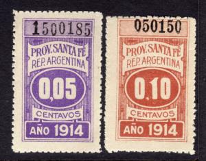 Argentina Revenue Provincia de Santa Fe 1914 Hinged/Never Hinged 2 Different L7