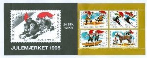 Denmark. 1995 Booklet.  Christmas Seals Mnh.  Santas Have Fun. Horse, Skiing.