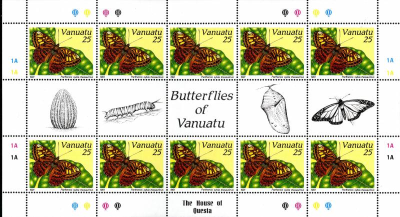 VANUATU 532-5 SHEETS OF 10  MNH SCV $89.50 BIN $45.00BUTTERFLYS