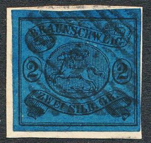 GERMAN STATES-BRUNSWICK 9, USED 4 MARGIN, 2 Sgr BLACK ON BLUE