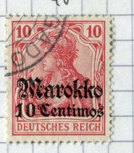 GERMAN MAROCCO; 1911-18 Germania WMK. issue used Shade of 10c. value,