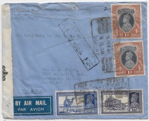 Surat, India to Glendale, Ca 1940 Pacific Clipper A/M, HK Censor Tape (C5562)