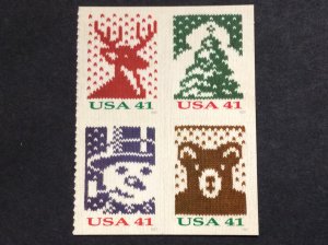 U.S.#4210b Christmas 41c Booklet Mixed Block of 4, MNH.