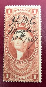 Usa stamp $1 Internal Revenue -Lease #R70 1862-1871 hand cancelled 1867