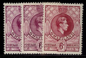 SWAZILAND GVI SG34 + 34b + 34c, 6d PERF & SHADE VARIETIES, M MINT. Cat £40.