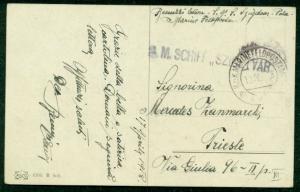 1918, Hungary Naval card, ship ‘SZIGETVAR’ purple straight line ship cancel, VF