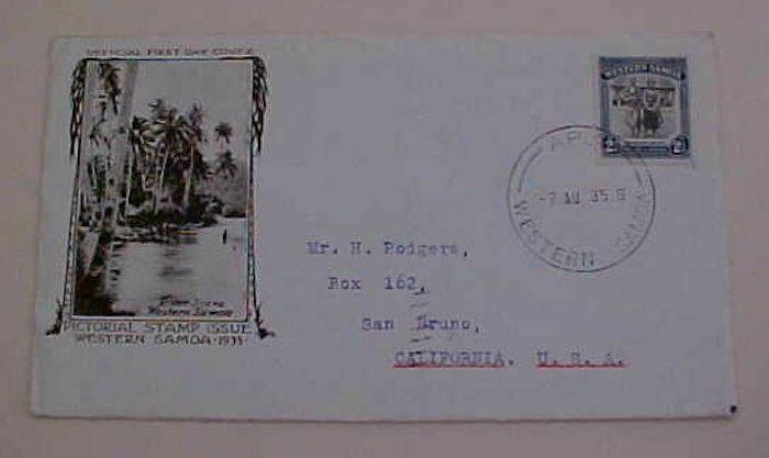 SAMOA FDC 1935  CACHETED TO USA