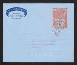 ADEN Aerogramme 50¢ King & Date Cultivation 1957 cancel to England!