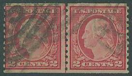 USA SC# 492 Washington 2c perf 10 Horiz Tlll, Line Pair used