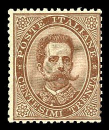 Italy #49 (Sass. 41) Catâ¬350, 1879 30L brown, never hinged