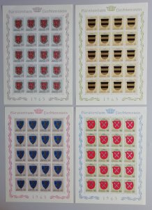 Liechtenstein Arms 2nd issue 4v Full Sheets 1965 MNH SC#396-399 SG#443-446