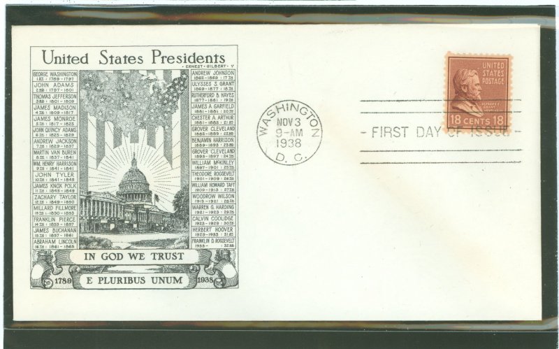 US 823 1938 18 Ulysses S. Grant (part of the presidential/prexy series) on an unaddressed first day cover.