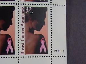 U.S.# 3081-MINT/NH--PLATE # BLOCK OF 4--BREAST CANCER AWARENESS--1996 #2