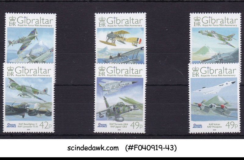 GIBRALTAR - 2008 90th ANNIV. OF ROYAL AIR FORCE / AVIATION 6V MNH