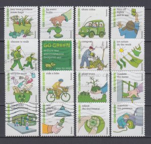 ​(G) USA #4524 Go Green Set of 16  Stamps Used (out of paper & gum)