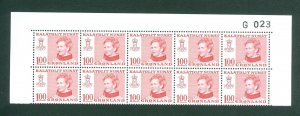 Greenland.1 Mnh 10-Plate Block 1977 # G 023. 1 Kr. Queen. Sc# 91. Slania