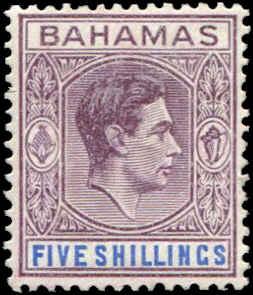 Bahamas SC# 112b  George VI 5sh Chalky Paper MH SCV $150.00