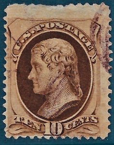 US 1873 Sc. 161 used, perf faults & tiny thin, purple cancel Cat. Val. $31.00.