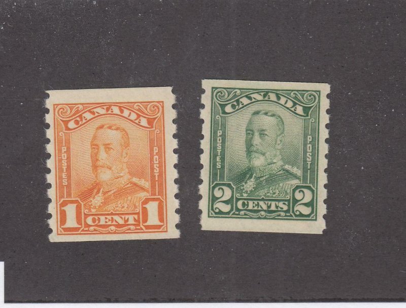 CANADA (KSG765) # 160-161  VF-MNH 1-2cts KGV SCROLL ISSUE COILS  CAT VALUE $240