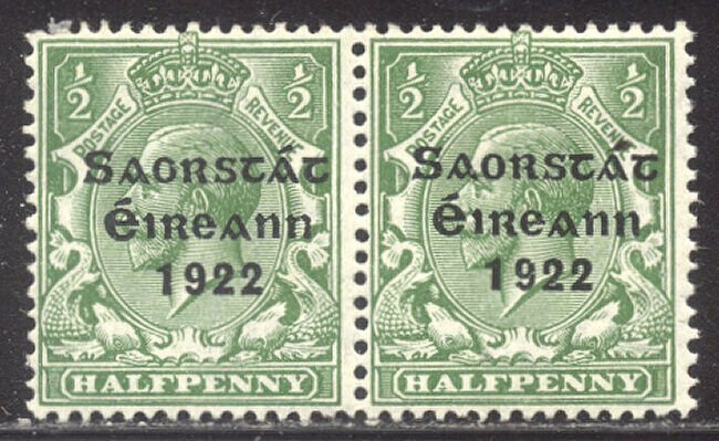 IRELAND #44-44b Mint Pair - 1922 1/2p Green, Accent Added
