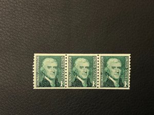 Scott 1299, the 1968 1¢ Thomas Jefferson Coil triple - MNH